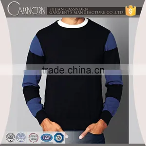 Navy Stripes Long Sleeve Fine Knit Crew Neck Cotton Sweater Pullover Male thumbnail-1