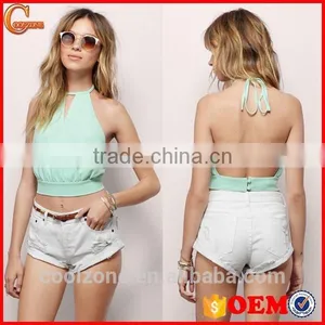Chiffon Front Row Crop Top With Halter Neck Wholesale Women Tops thumbnail-1