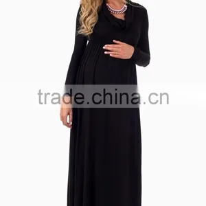 Wholesale Black Cowl Neck Long Sleeve Maternity Maxi Dresses for Ladies 2016 thumbnail-2