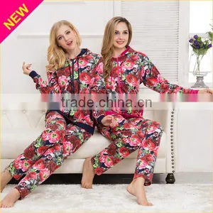 Custom Made Plus Size Women Pajamas With Hood Flower Printing Winter Design Homewear Pajama thumbnail-1