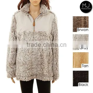 Plus Size Women Clothing Youth Quarter Zip Knitted Sherpa Fleece True Grit Frosted Pullover Sweater Sports Winter Jacket thumbnail-1