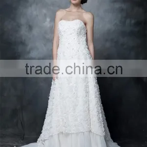 Gorgeous A-line Strapless Chapel Train Pleated Organza and Satin Wedding Dress AS29002 thumbnail-3