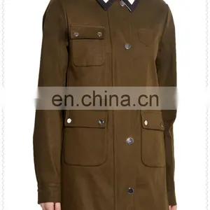 New Arrival Loose Fit Army Green Canvas Western Coats Made in China thumbnail-2