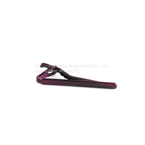 Men Tie Bar Pinch Clip Skinny Ties 2.4 Inch, Purplish Red thumbnail-1