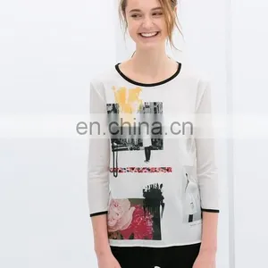 Spring Summer European Fashion Sexy 3/4 Sleeve Chiffon Women Blouse thumbnail-1