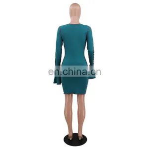 Women Bodycon Dress Long Sleeve Autumn New Arrival Long Sleeve Pit Stripe Solid Color Lace Up Women Dress thumbnail-4