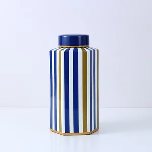 European Simple Style Blue and Brown Mixed-color Column Painting Ceramic Flower Vases For Home Decoration thumbnail-2