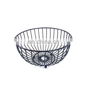 Elegant Kitchen Collecting Fruit Storage Basket Vegetables Stand Round Bamboo Mesh Metal Wire Fruit Basket thumbnail-1