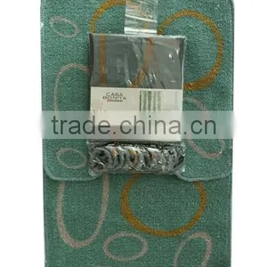 2PCS PP PRINT SOFTTEXTILE BATH MAT WITH POLYESTER PRINTING SHOWER CURTAIN AND FABRIC HOOKS thumbnail-2