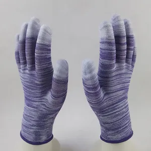 Purple and White Polyester Knitted PU Fingers Coated Safety Work Gloves Anti-dirt Breathable Comfortable Flexible thumbnail-4