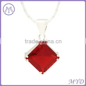 925 Sterling Silver Yellow Square Stone Pendant Necklace For Ladies thumbnail-4