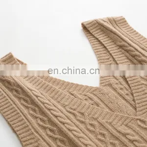 Wholesale 100% Cashmere Knit Women's Tank Top Sexy V-Neck Casual Short Woolen Clothing With Embroidered Logo on Back for Suits thumbnail-3