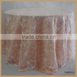 TL002P3-1 High Quality Gold Embroidery Lace Round Wedding Table Overlay Quality Choice thumbnail-2