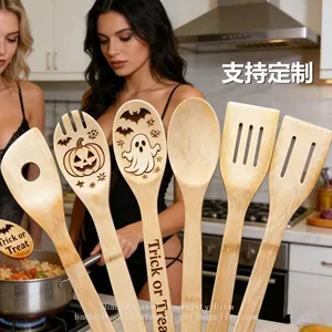 Bamboo Kitchen Spoons Engraved Bamboo Utensils Burned Wholesale thumbnail-3