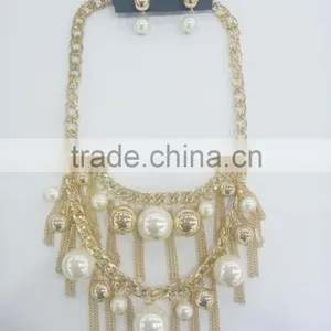 FASHION CHUNKY CHAIN/BIG BEADED TASSEL NECKLACE EARRING SET thumbnail-1
