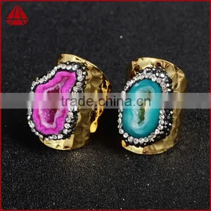 Wholesale Crystal Rhinestone Paved Gemstone Rings Adjustable Size Oval Shape Gemstone Rings thumbnail-2