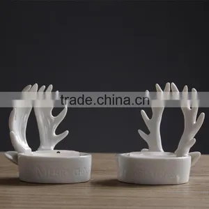 Christmas Decoration Ceramic Antlers Candlestick,Christmas Antlers Candelabra Candle Holders thumbnail-3
