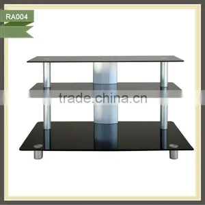 3 Shelf TV Stand With Black Glass and Aluminium Legs RA004 thumbnail-1