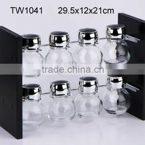 TW1041 8pcs Glass Spice Jar Set With Wooden Rack thumbnail-2