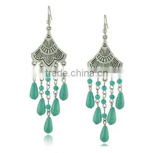 2016 Fashion New Bohemia Bead Pendant Gypsy Style Turquoise Tassel Long Dangle Earrings thumbnail-5