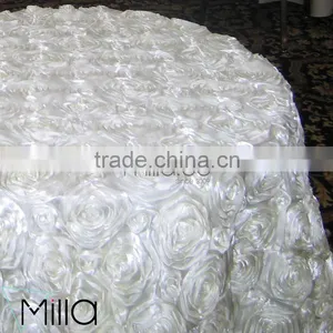 Satin Rosette Round Table Cloth for Wedding thumbnail-1