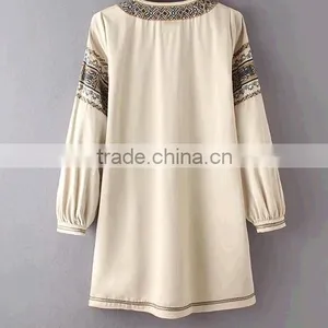 Latest Design Long Sleeve Cotton Tassel Embroidered Tunic Mini Dresses thumbnail-4