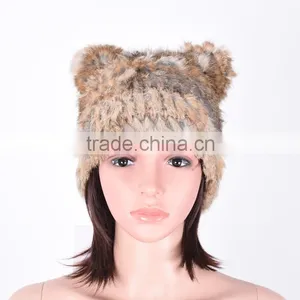 Girls` Fashion Cute Fur Hat Rabbit Fur Hat Hand Knitted Fur Hat KZ140006 thumbnail-1