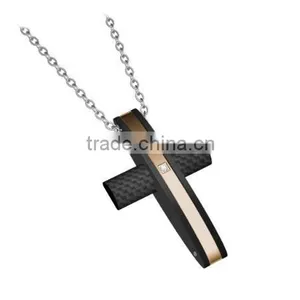 Charm Stainless Steel Cross Pendant Necklace Rose Gold Cross Pendant With CZ thumbnail-3