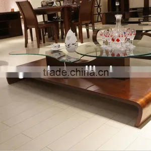 S Shape Glass and Wooden Coffee Table S125 thumbnail-1