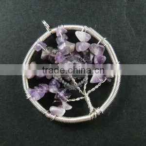 50mm Round Handmade Wiring Tree in Random Purple Amethyst Stone Pendant Charm DIY Supplies 1820240 thumbnail-3
