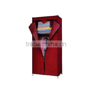 Rose Red Fabric Cupboard Bedroom Rack Shelve Rail Clothes Storage Wardrobe thumbnail-5