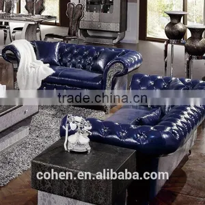 Chesterfield Mazarine Genuine Leather Sofa Designs With Crystal Buttons Stainless Steel Legs SF006 thumbnail-1