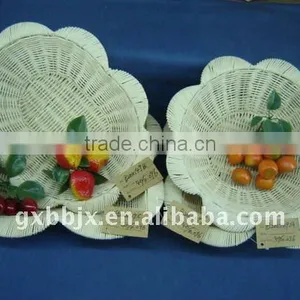 White Rattan Weaving Iron Frame Storage Fruit Woven Tray thumbnail-1