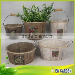 French Style Decorative Big Elegant Delicate Round Rustic Wood Flower Pot thumbnail-1