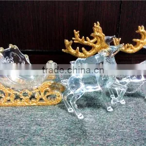 2016 Hot Sale Christmas Decoration Three Acrylic Reindeer and Sleigh With Gold Glitter thumbnail-5