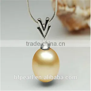 Wholesale Jewellery 11-12mm Golden South Sea Pearl Pendant With 14K White Gold Chain & Bail thumbnail-1
