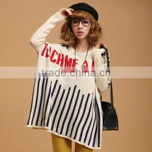 OEM Ladies Fashion O-neck Bat Sleeve Poncho Knitting Woman Sweater thumbnail-1