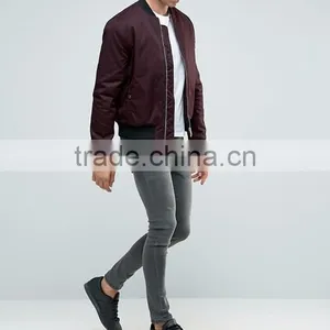High Quality New Design Durable Zip Fastening Baseball Collar 100% Cotton Sweat Burgundy Casual Men Sport Solid Bomber Jacket thumbnail-4