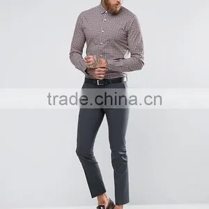 Latest Design Custom Long Sleeve Mens Pre-Shrunk 97% Cotton 3% Elastane Lightweight Check Print Skinny Fit Casual Shirts thumbnail-4