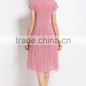 Plain Solid Color Woman Knee Length Folding Dress With Mesh thumbnail-4