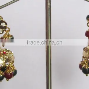 Gold Plated Jadau Pendant Dangler EARRINGS Set thumbnail-2