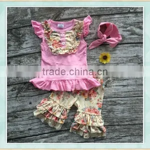 Clothes Peg Smock Top Lace Floral Capris Boutique Fall Children Set New Clothes in kg thumbnail-1