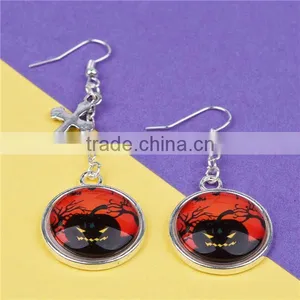 Fashion Silver Plated Cross Pumpkin Resin Halloween Earrings thumbnail-2