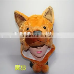 Yellow Wolf Plush Warm Hat Cartoon Animal Cap Earmuff With Ear Poms thumbnail-2