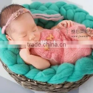Newborn Mohair Romper Outfit Knit Lace Headband and Romper Set Beautiful Baby Girl Photo Props thumbnail-3