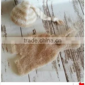 Newborn Mohair Bonnet and Romper Sets Handmade Knitted Overall Handmade Knitted Baby Bear Bonnet Newborn Hoodeed Knit Romper thumbnail-3