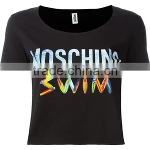 Custom Short Sleeve Cotton Black Printed T-Shirts For Women,Top Quality Silk Printing Womens Black T-Shirts Clothes thumbnail-2