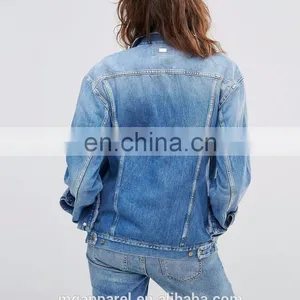 Wholesale Oversized Women Blue Plain Denim Jacket thumbnail-3