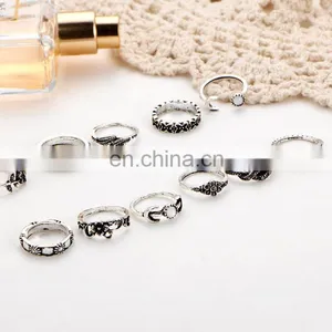 11pcs/set Retro Bohemia Rose Bouquet Jade Flower Totem Knuckle Midi Finger Stacking Ring Jewelry Ring Sets thumbnail-3