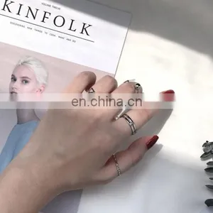4PCS/Set Punk Handsome Silver Rings for Unisex Knuckle Ring Set thumbnail-3